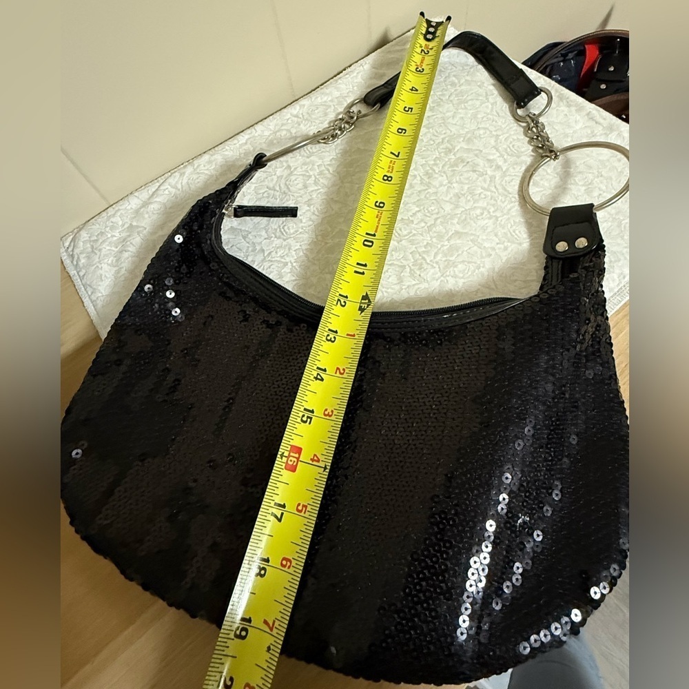 Y2K Unbranded Black Sequin Shoulder Bag Purse With Chain 90s Old Money Preppy - Picture 6 of 6